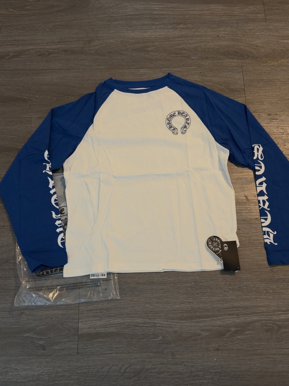 Chrome Hearts White Body Blue Raglan Long-Sleeve Graphic Tee
